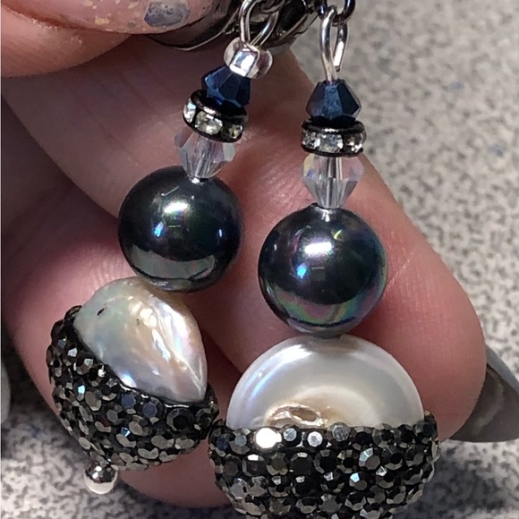 Genuine biwa pearl and marcasite earrings-classics! - Picture 7 of 12